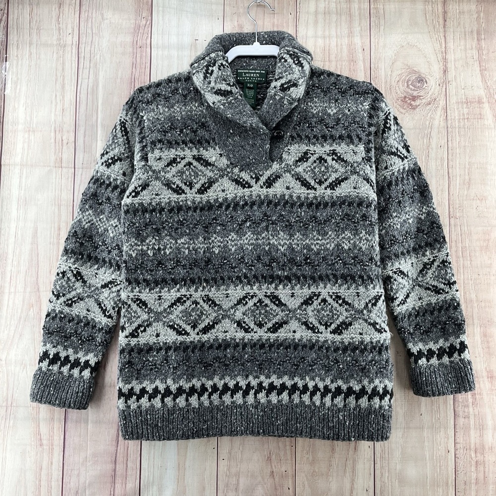 Vtg Lauren Ralph Lauren‎ Fisherman Hand Knit Wool Chunky Sweater Sz S Petite